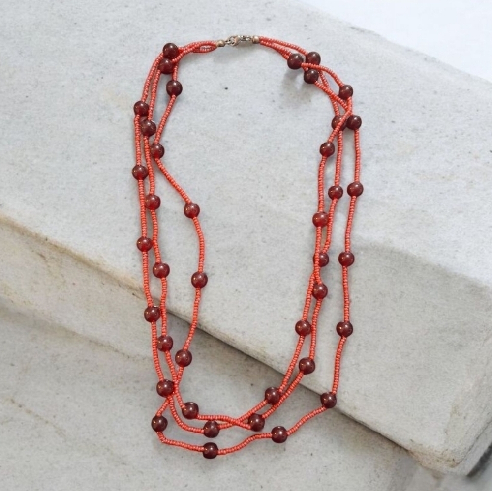 Jade Magenta Quartzite Triple Strand Sead Bead Necklace